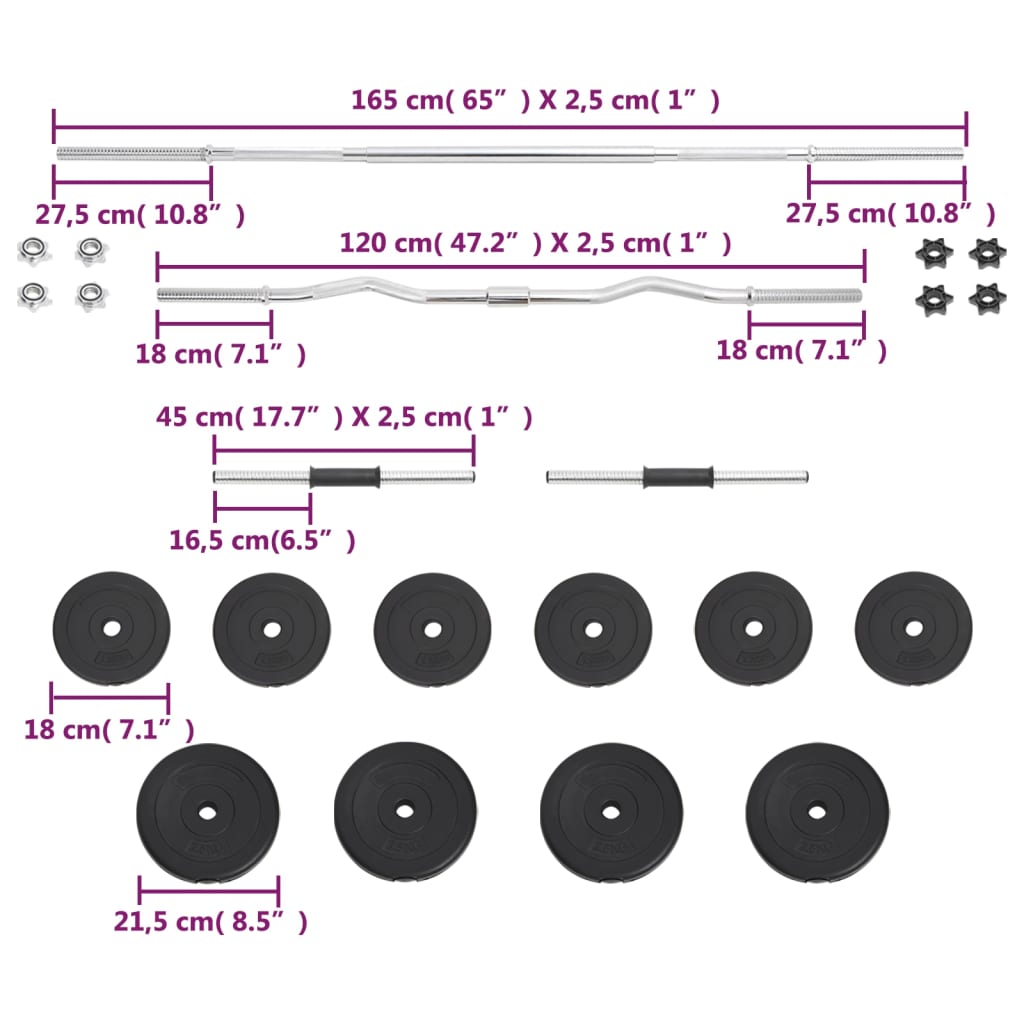 Ensemble d'haltères et de barres 30 kg